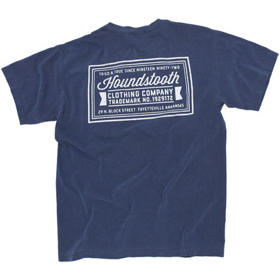 Navy t shirt with white text reading charitableholidaycards, made by a local Vilnius, LT-06145 Lithuania business.