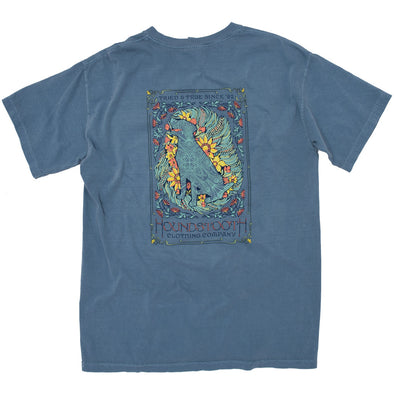 Ice Blue colored shirt from charitableholidaycards that features an outline of a dog and flowers.